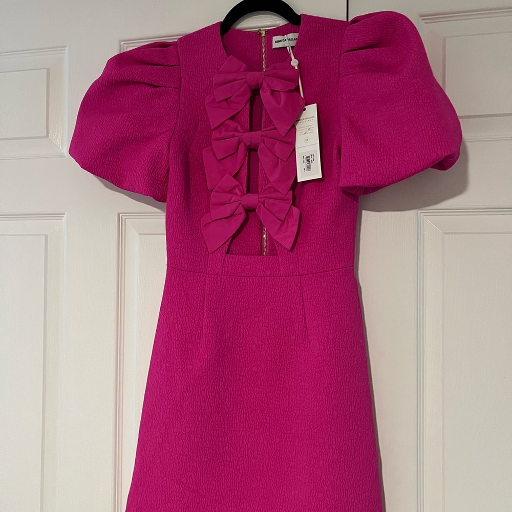 Rebecca Vallance Fuchsia Mini Dress with Bow Front